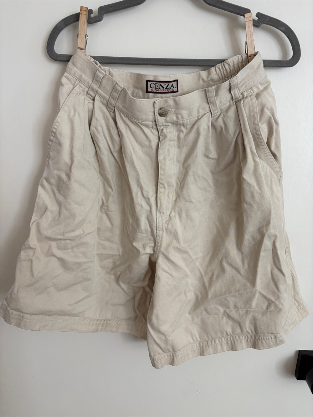 Cenza Men's Khaki Pleated Cotton Shorts